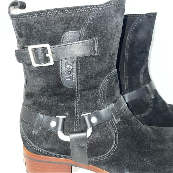 UGG Endell Suede & Shearling Harness Boots Black - Picture 5 of 10